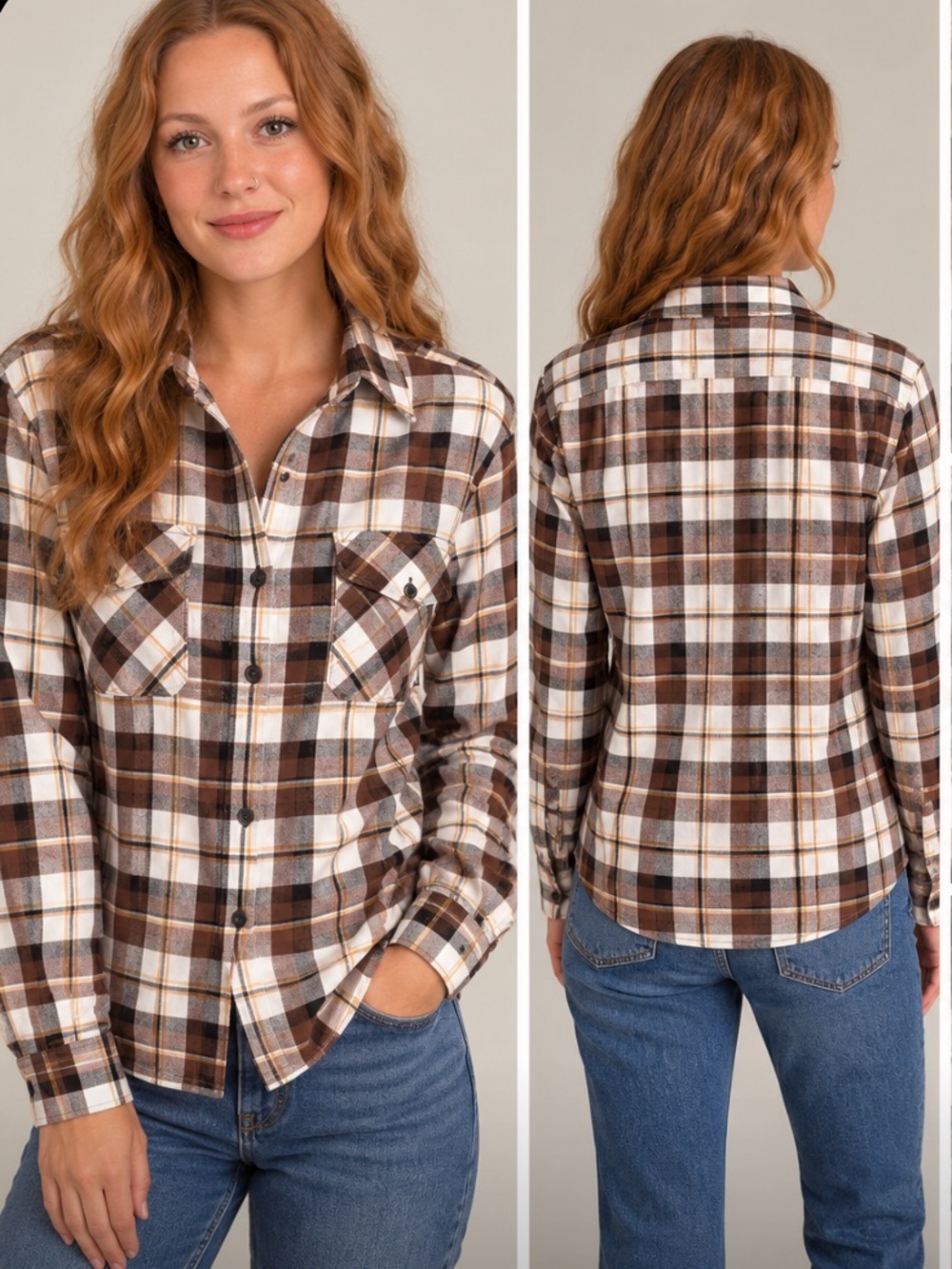 Dravus Plaid Button Up Shirt Jacket β Brown/White/Black